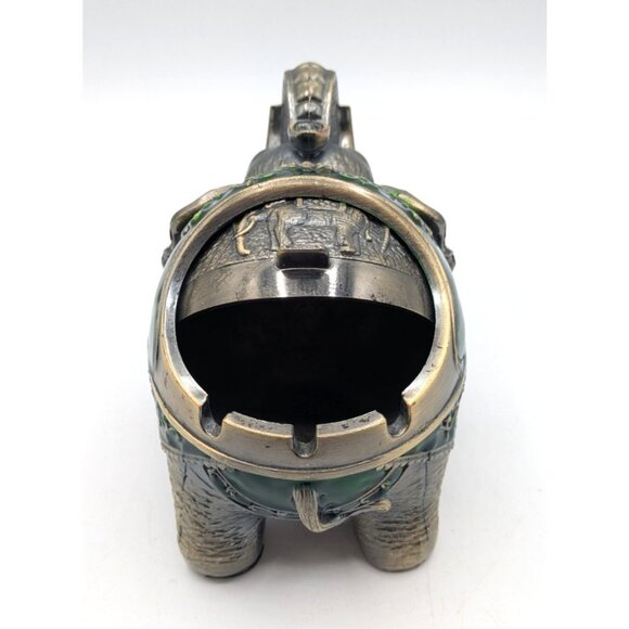 Vtg Enameled Metal Elephant Cigarette Ashtray with Hinged Lid Green Brass 6" - Picture 5 of 8